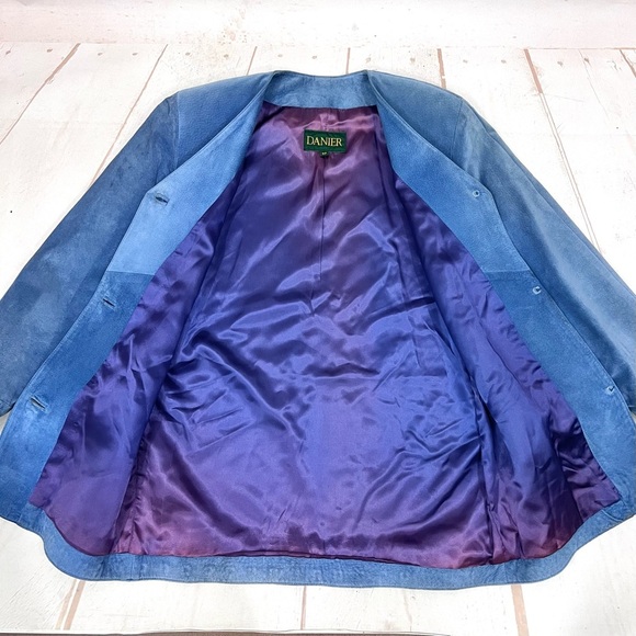 Vintage 90’s Danier Canada Blue Suede Leather Studded Blazer Jacket - Picture 8 of 9